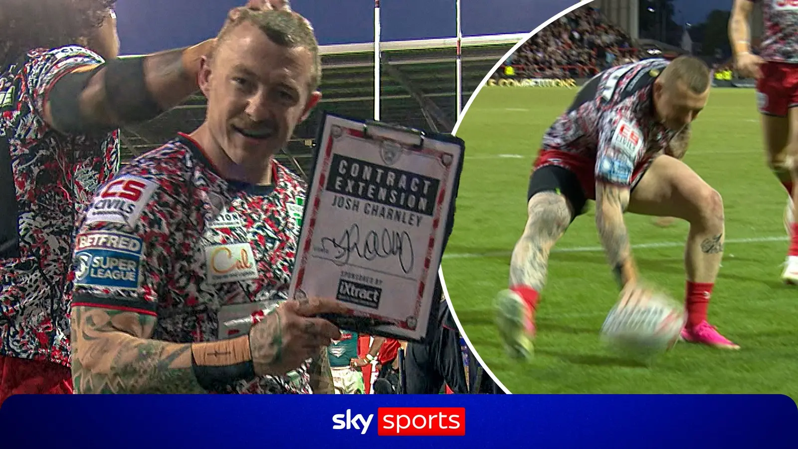 Josh Charnley Celebrates Try with Contract Signing Against St Helens